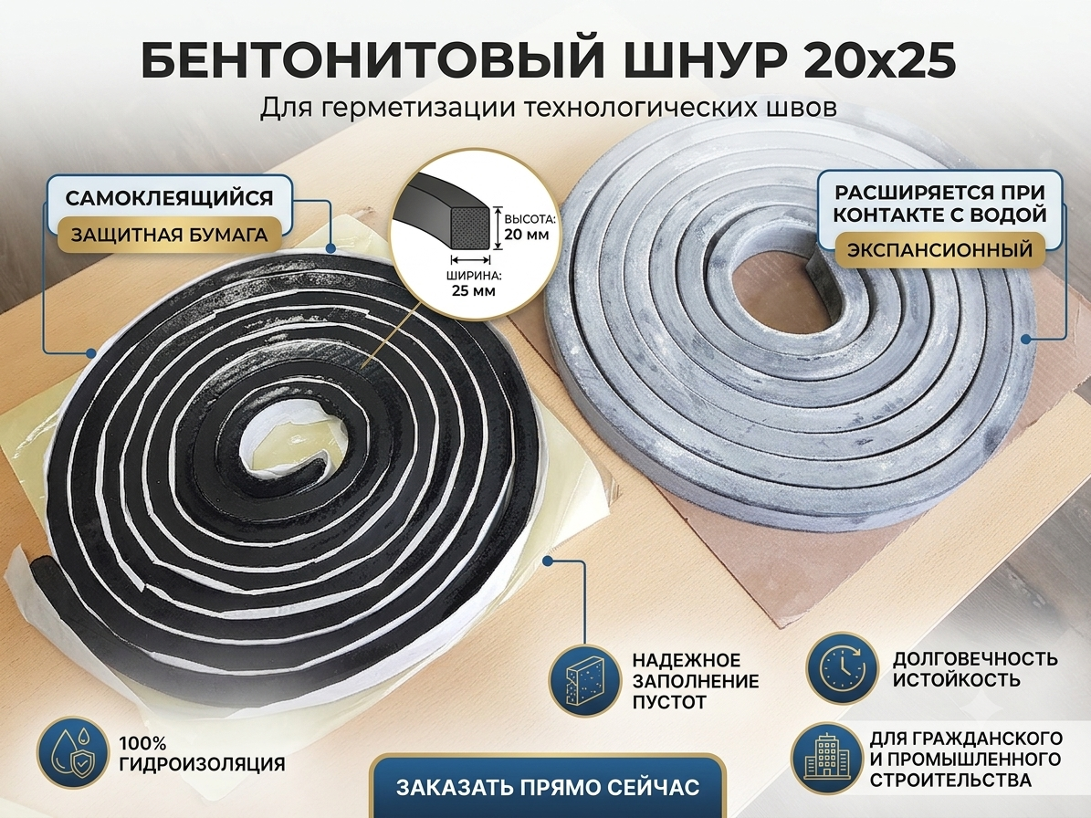бентонитовый шнур 20х25 Бентонитовый шнур 20х25 "Кронтэкс" — изображение 1