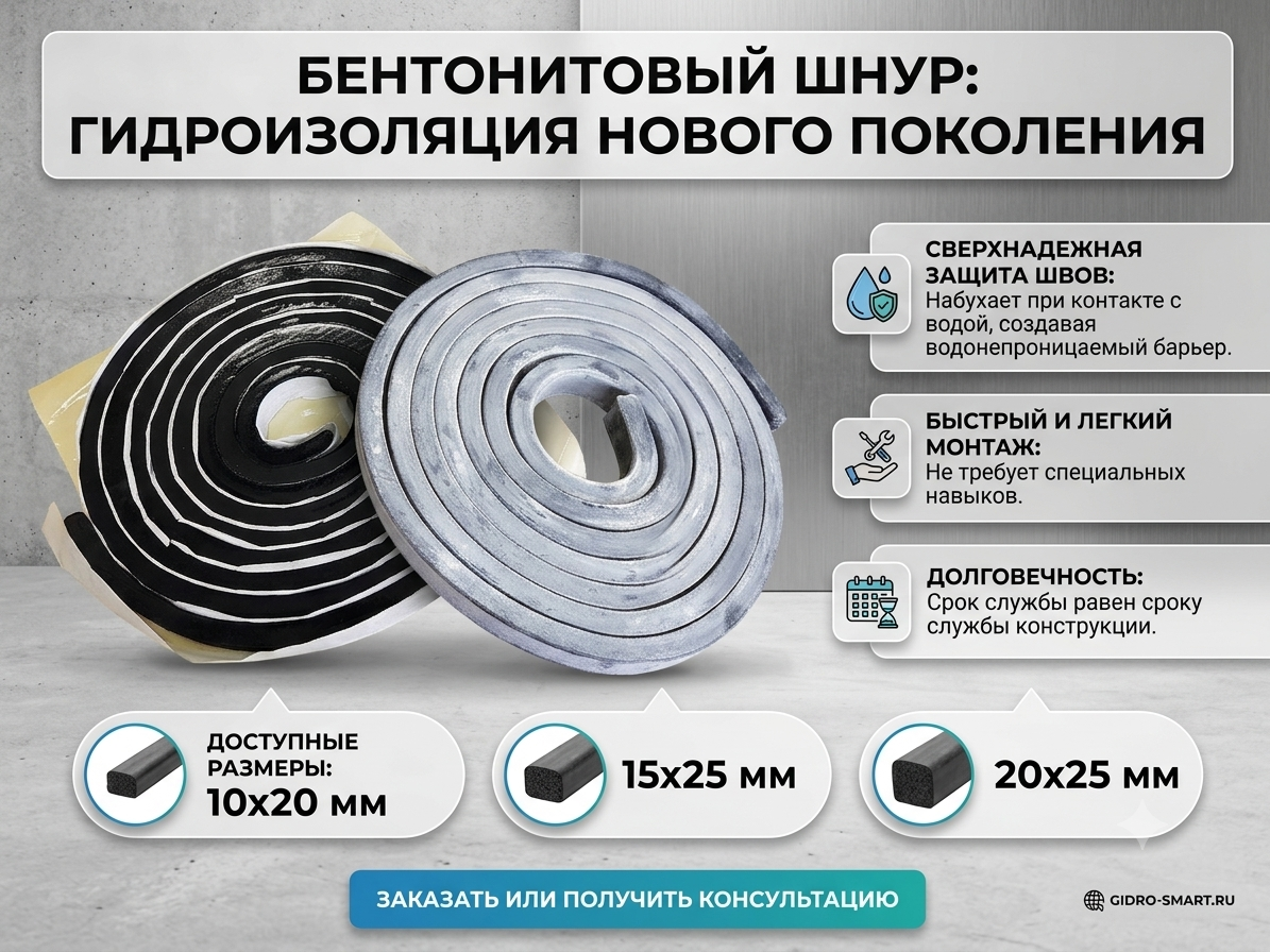 Бентонитовый шнур 2х25 Бентонитовый шнур 2х25 — изображение 1